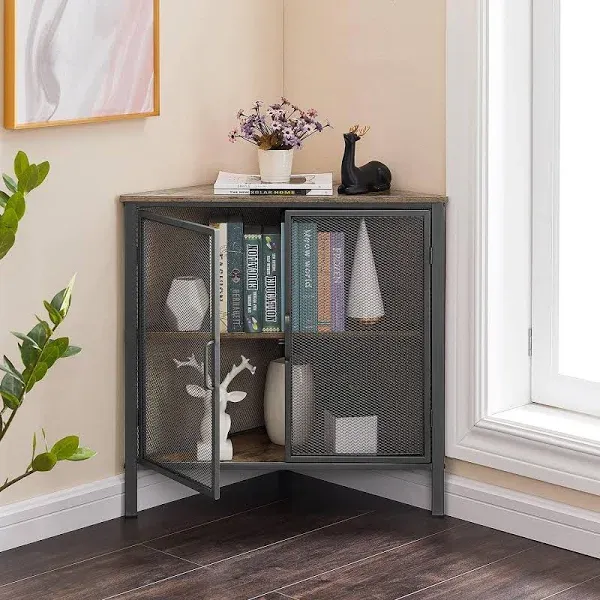 Corner Cabinet/table 3tier Display Shelves With Protection Door Metal Frame Stor