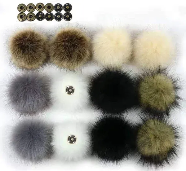 3D-Star 12Pcs DIY Faux Fur Snap Pompoms