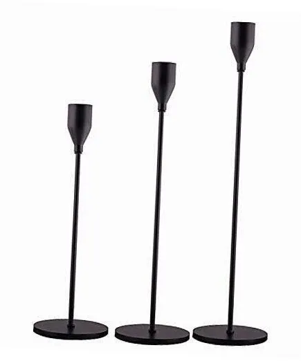 SUJUN Matte Black Candle Holders Set of 3 for Taper Candles