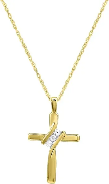 Pompeii3 10K Yellow Gold Diamond Cross Pendant Necklace