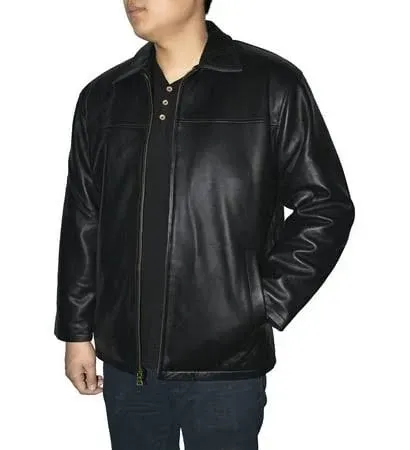 Vintage Leather Lambskin Bomber Jacket with Zip Out Lining, Black, 5X