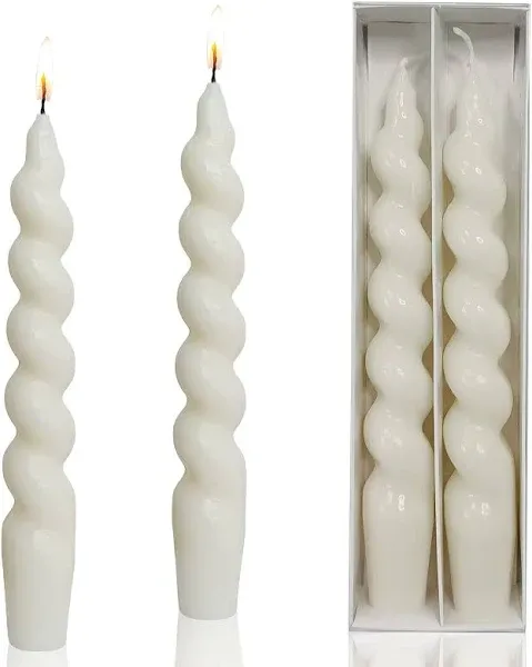 7.3 in Spiral Taper Candles Home Decor Dinner Party White Wedding Candles 2 Pack