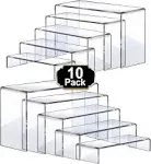 Display Risers, 10 Pcs 2 Set Acrylic Riser Shelf, Clear 10Pcs 