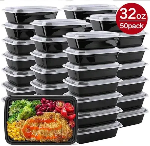 50-Pack Reusable Meal Prep Containers Microwave Safe Food Storage BLACK 