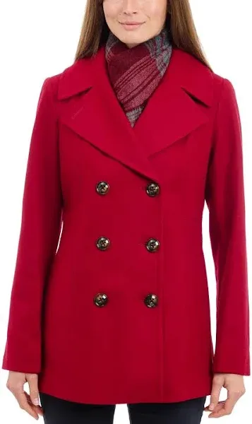 LONDON FOG Women&#039;s Double Breasted Peacoat with Scarf