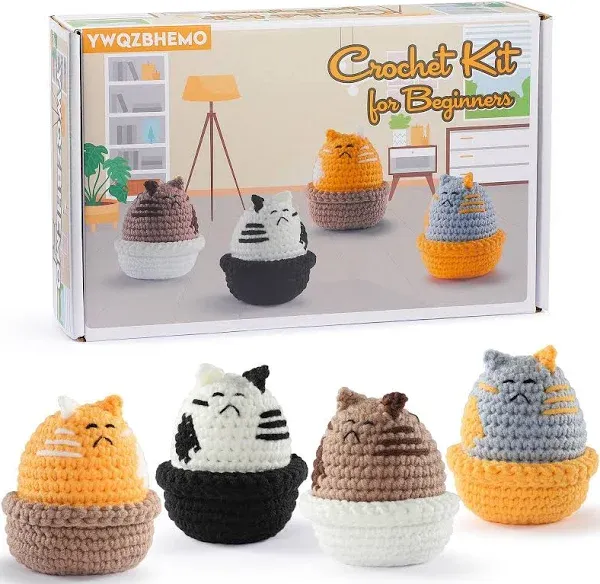 4 Colors Cats Crochet Kit for Kids/Adult, DIY This All in One Crochet silver