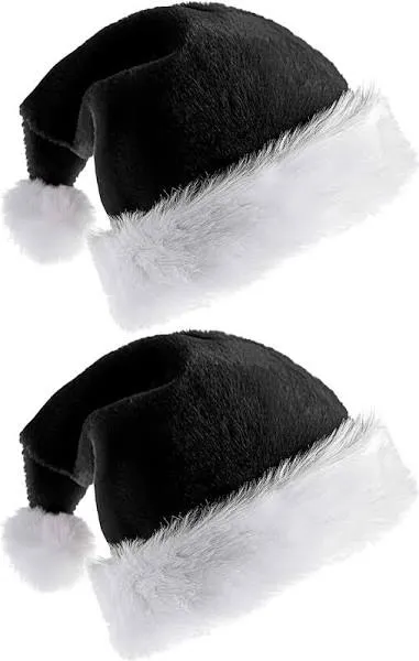 2Pack Black Santa Hat - Adults Deluxe Black And White Xmas Christmas Hat