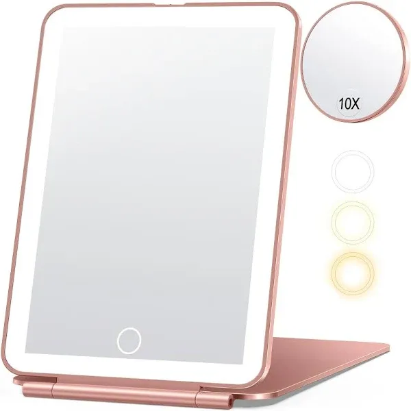 miroposs Rechargeable Travel Makeup Mirror, Vanity Mirror with 80LEDs, 3 Color Lighting, 2000mAh Battery, Portable Ultra Slim Lighted Makeup Mirror, G