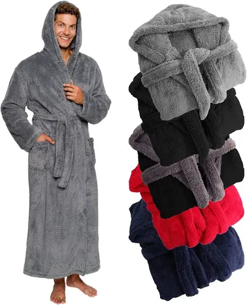 Ross Michaels Men's Hooded Full Length Plush Fleece Bath Robe