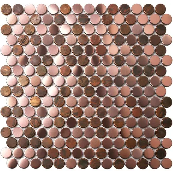 Blujellyfish Copper Penny Round Tile Wall Backsplash Accents Penny Round Mosaic Tiles for Shower Floor