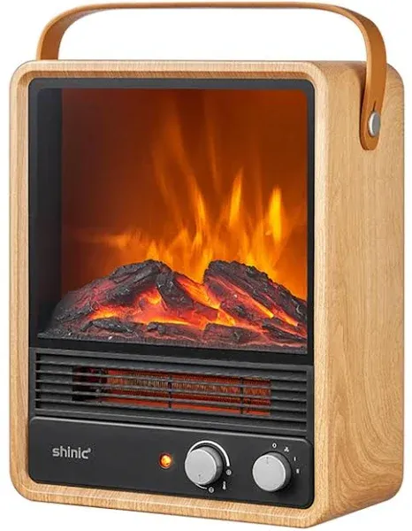 Shinic Portable Electric Fireplace Heaters with Crackling Sound & Realistic Flame,1500W/750W Space Heater, Safety Protection, Portable Fireplace Heater for Indoor UseHome Office Christmas Decoration