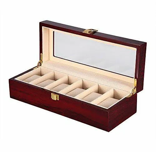 Uten Watch Box 6 Slot Watch Case Watch Holder with Glass Lid