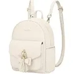 ECOSUSI Mini Backpack for Women Girls Cute Bowknot Small Backpack Purse Ladies Leather Bookbag Satchel Bag, with Charm Tassel Beige