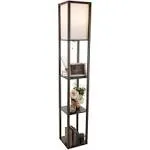 Etagere Dark Floor Lamp Fabric Shade Ambient LED Light 3 Shelves Elegant Decor