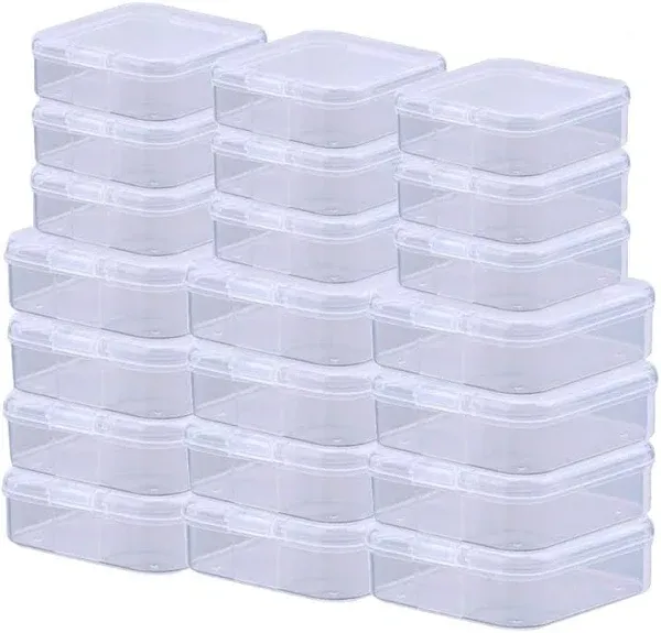 Rocutus 24 Pack Small Clear Plastic Storage Containers with Lids,Beads Storage Box with Hinged Lid for Beads,Earplugs,Pins, Small Items, Crafts, Jewelry, Hardware (4.5 x 4.5 x 1.4 Inches)