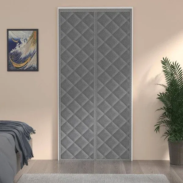 Magnetic Thermal Insulated Door Curtain, Durable Oxford Cloth&Thicken Polyester Fiber Fill Made, Fits Door Size 32" x 80" Soundproof Door Curtain Weatherproof and Windproof. (Grey)