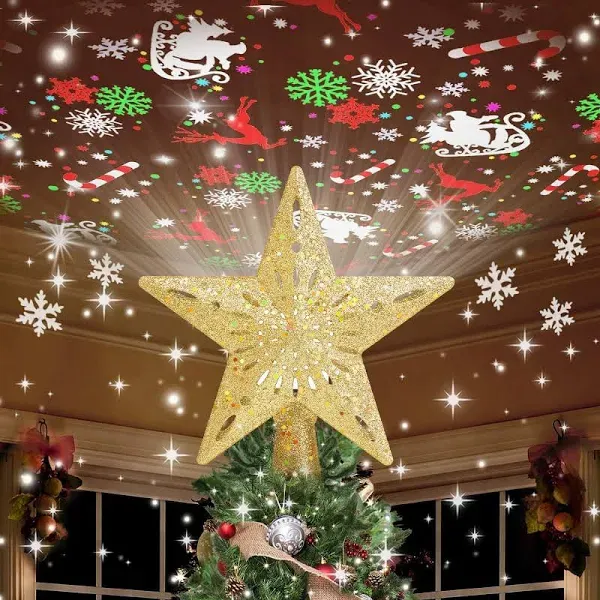 Christmas Tree Topper Star Lighted with 6 Projection Modes,Christma<wbr/>s Star Tree T