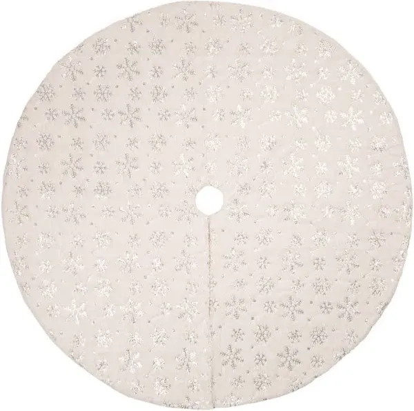 Glitzhome 48"D White Plush Snowflake Christmas Tree Skirt