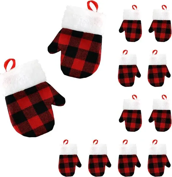 Iconikal Mini Christmas Stockings, Red Buffalo Plaid, 24-Pack