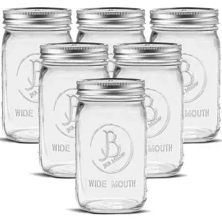 Bedoo 32 oz Wide Mouth Mason Jars 6 Pack with Airtight Lids