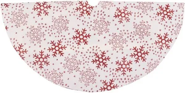 20" White and Red Glitter Snowflake Mini Burlap Christmas Tree Skirt