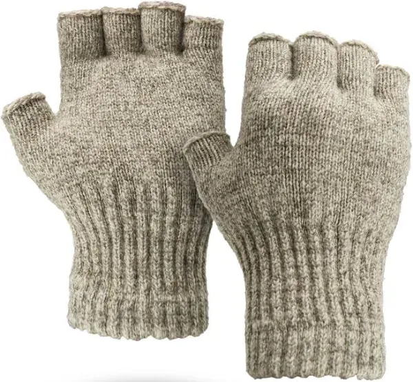 Fingerless Ragg Wool Gloves Made in the USA Style 351 (Beige Large)