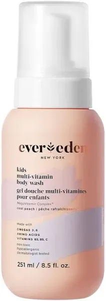 Evereden Multi-Vitamin Kids Body Wash (8.5 fl oz., Cool Peach): Gentle Kids Body Wash Sensitive Skin Nourishment & Hydration Formula | Clean Non-Toxic Body Wash for Kids |