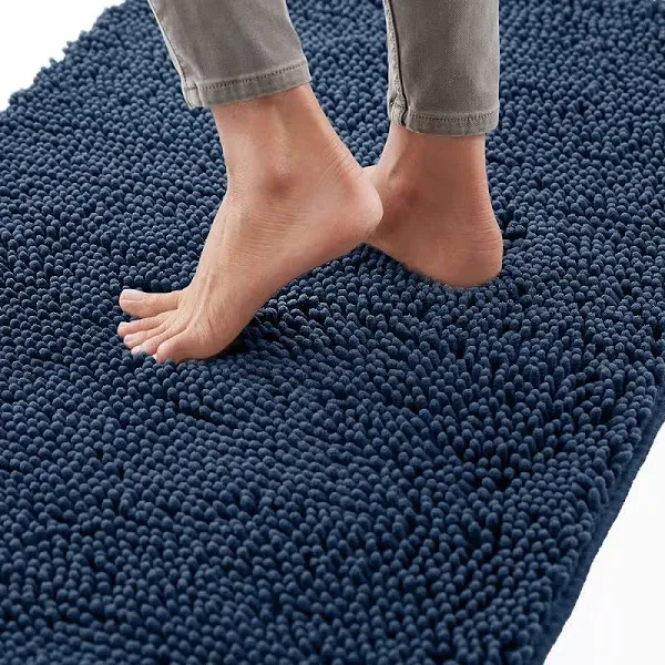 Gorilla Grip Bath Rug Mat 30x20, Thick Soft Absorbent Chenille, Rubber Backing Quick Dry Microfiber Mats, Machine Washable Rugs for Shower Floor, Bathroom Runner Bathmat Accessories Decor, Blue