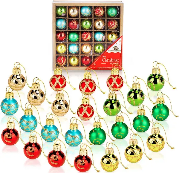 1 Inch Mini Vintage Multi Color Glass Ball Christmas Ornaments Set of 25 Ball...