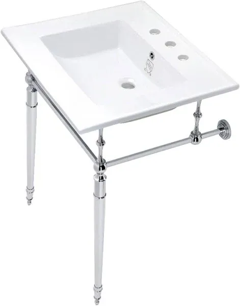 Kingston Brass Edwardian 25-Inch Console Sink with Brass Legs KVPB25227W