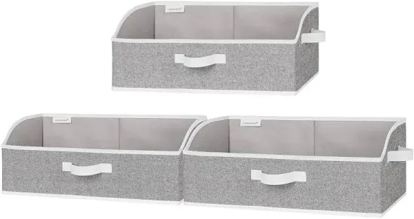 StorageWorks Closet Baskets, Cotton Fabric Baskets For Closet Shelves, Foldable Trapezoid Storage Bins, Gray, 3-Pack