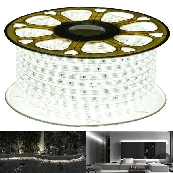 110V Daylight White Led Strip Light Outdoor 131.2ft 40m 6000K Led Rope Lights...