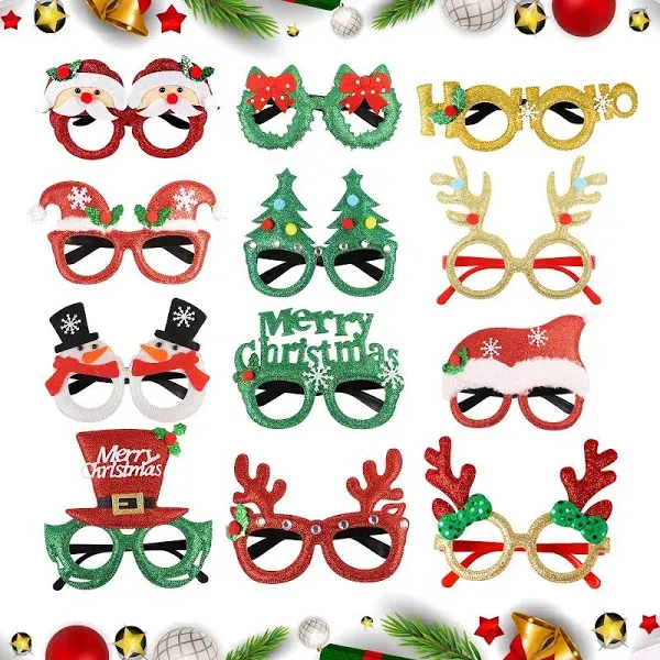 Christmas Glasses Frames12Pcs, Christmas Party Supplies Christmas Decorations...