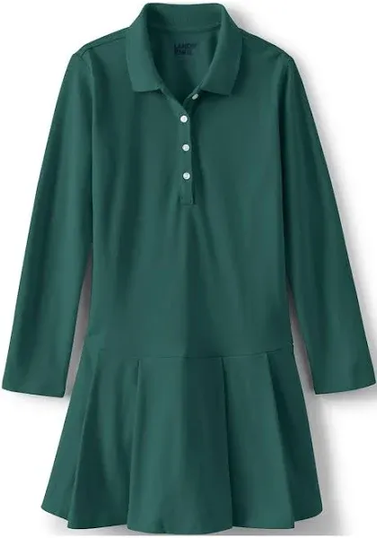 Lands' End Girls' School Uniform Long Sleeve Mesh Pleated Polo Dress