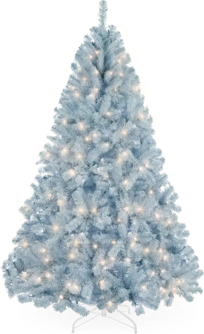 Best Choice Products Pre-Lit Ice Blue Christmas Tree, Artificial Full Holiday Decoration w/ Incandescent Lights