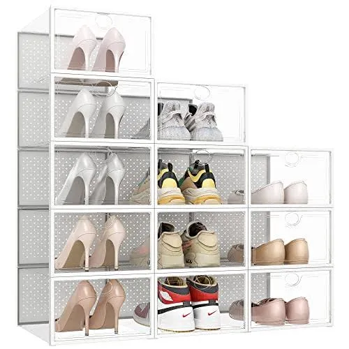 Shop Pinkpum Clear Shoe Boxes Stackable, 12 Pack X- Large Shoe Storage Boxes Clear Stackable Foldable Sneaker Storage Fit for Size 12 | TrueGether