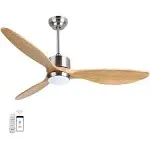 Ovlaim 52 Inch Solid Walnut Wood Ceiling Fans with Lights Remote Control, 3 Blade Propeller Smart Ceiling Fan for Bedroom Living Room Indoor Outdoor, ETL Listed High CFM Quiet DC Motor