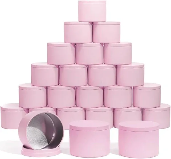 Aroparc Candle Tins with Lids, 24 Pack 8oz Seamless Bulk Candle Containers for Candle Making Supplies Wholesale Empty Candle Jars - Pink