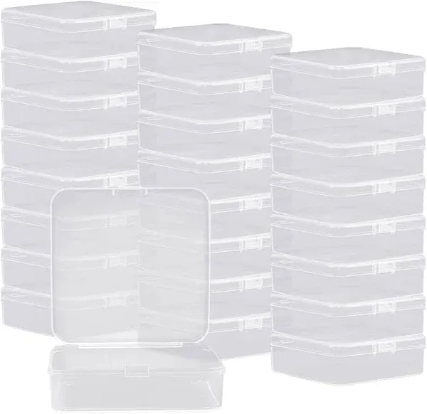 Rocutus 24 Pack Small Clear Plastic Storage Containers with Lids,Beads Storage Box with Hinged Lid for Beads,Earplugs,Pins, Small Items, Crafts, Jewelry, Hardware (3.7 x 3.7 3 x 1.1 Inches)