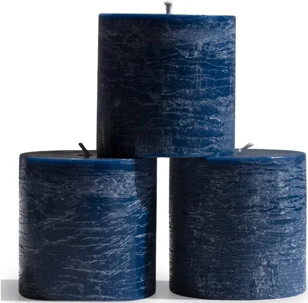  3x3 Pillar Candle Set of 3 - Decorative Rustic Candles Pillar 3x3 Dark Blue