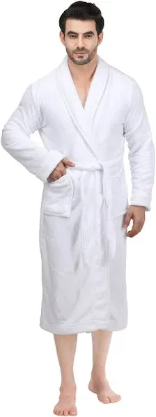 NY Threads Luxurious Men's Shawl Collar Fleece Bathrobe Long Spa Robe