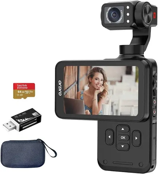 ORDRO M5 Fotocamera Gimbal con video 5K, stabilizzazione a 3 assi, touch screen girevole da 3,5", tracciamento facciale/oggetto, visione notturna IR per fotografia, YouTube