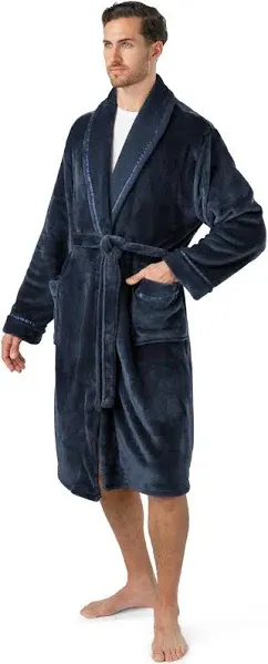 Pavilia Mens Robe, Soft Robe for Mens, Fleece Warm Long Bathrobe for Bath Shower Spa with Shawl Collar and Pockets