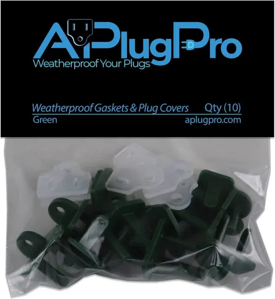 Weatherproof Electrical Plug Extension Cord Gaskets and Green Covers, 25 Pack