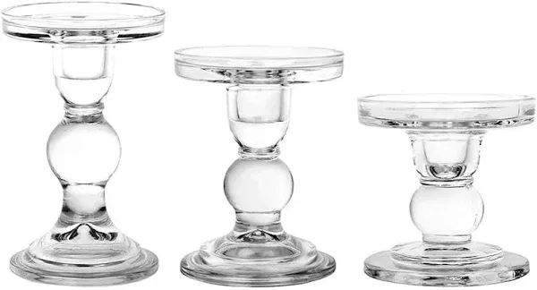 BTGLLAS 3-Piece Set Glass Candlestick