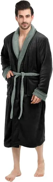 NY Threads Luxurious Men's Shawl Collar Fleece Bathrobe Long Spa Robe