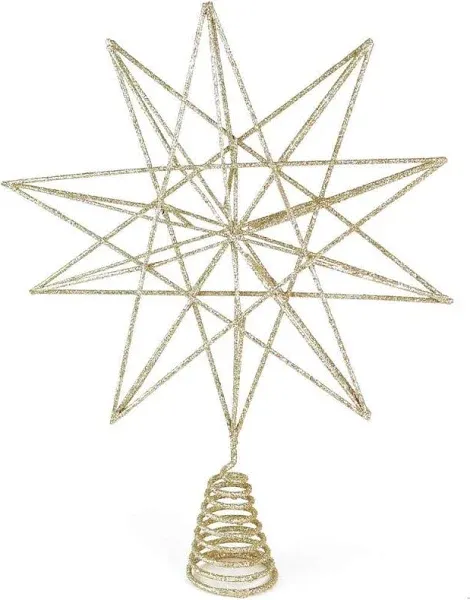 Glitter Star Tree Topper - Christmas Sparkly Metal 3-D Dimensional Hallow Wir...