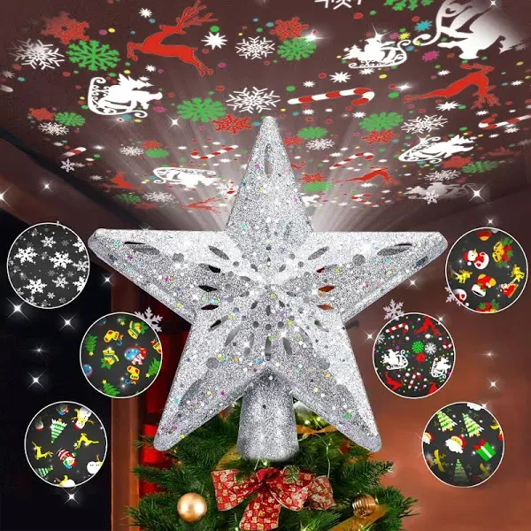 Winpull Christmas Tree Topper Lighted with 6 Pattern Projection Modes, Christ...