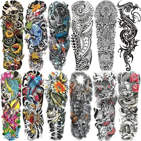 12 Temporary Tattoo for Men and Women Full Arm Fake Tattoos,Waterp<wbr/>roof Sleeve