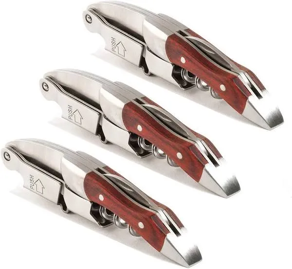 Durable Stainless Steel Corkscrew Set for Bartenders - 3 Pack with Foil Cutter